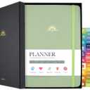 Undated Weekly & Monthly Planner, Life Organizer & Productivity Journal, Goals Setting & Time Management, Gift Box Included, A5 Hardcover Leather with Stickers (Light Green)