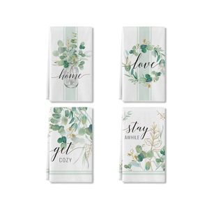 Artoid Mode Eucalyptus Get Cozy Love Home Kitchen Towels, 18 x 26 Inch Holiday Spring Summer Wedding Daily Fingertip Towel Tea Bar Hand Drying Cloth Kitchen Bathroom Gift Set of 4