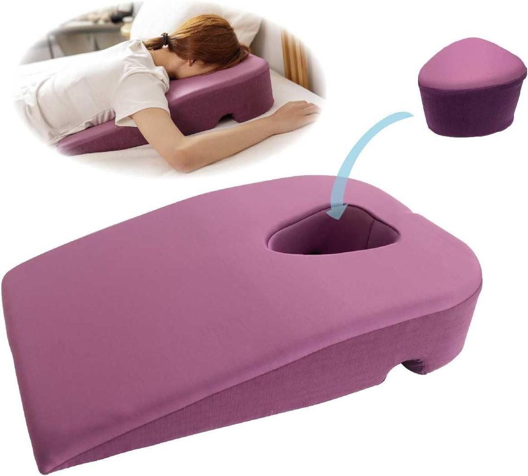 3 in 1 Face Down Pillow, Massage Pillow face Down, Wedge Pillow for Sleeping, Prone Pillow, Massage Table Portable, Removable Cover (Purple)