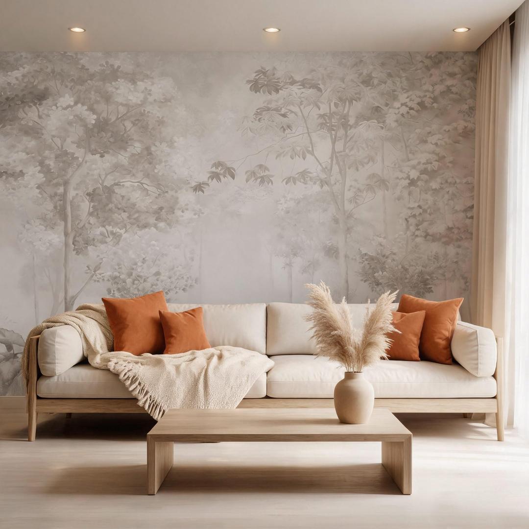 AFZEVEB-Neutral Forest Peel and Stick Wallpaper Jungle Landscape Mural