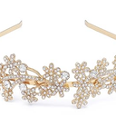 Wedding Headband Crystal Bridal Headdress Flower Design Headpiece For Women (Gold)