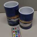 Flickering Flameless Candles, Navy Blue Marble Golden Veins LED Candles with Remote Timer, Set of 2 Battery Operated Candle for Valentine Wedding Birthday (D3" x H5", D3" x H4", D017)