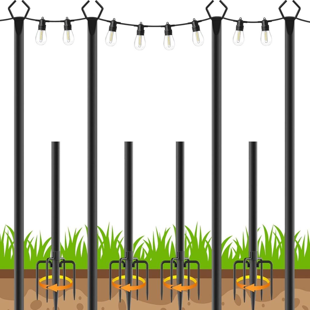4 Pack 10FT String Light Poles,Metal with Fork Lights Poles for Outdoor String Light, Rustproof Heavy Duty for Outside Garden,Patio,Wedding,Backyard,Deck,Party