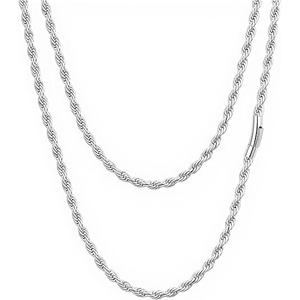 Twist Chain Necklace 2/3/5/8MM Braided Rope Chain Necklace for Men Stainless Steel Rope Jewelry for Men & Women Rope Chain for Pendant 18/20/22/24 Inch with Delicate Gift Box