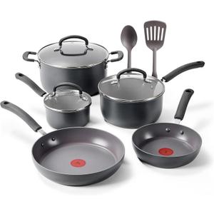 T-Fal Ultimate Hard Anodized Nonstick 10 Piece Cookware Set, Oven Safe Up to 400°F, Dishwasher Safe, Pots and Pans Set, Includes Frying Pans, Saucepan, Stockpot, Cooking Utensils, Stone