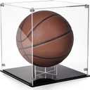 Noamus Basketball Display Case, Clear Acrylic Football Holder with Black Stand, UV Protected Soccer Ball Countertop Cube Box for Sport Collectibles, Autographed Souvenirs, Watch The Video to Assemble