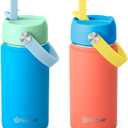 Fimibuke Kids Insulated Water Bottle, 14oz BPA FREE Double Wall Vacuum Tumbler 18/8 Stainless Steel Leak Proof Kids Cups with Straw Metal Water Bottle for School Boys Girls (2 Pack, Ocean Life)