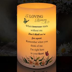 Flameless Candle Real Wax LED Light with Timer Sympathy Gift for Loss of Loved One Memorial Gifts for Loss of Mother Father Bereavement Gifts Remembrance Gifts (6" x 4") (When Tomorrow Starts Without Me)