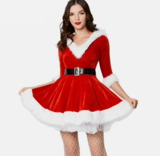 Women's Santa Claus Costume Mrs Christmas Fancy Dress with Belt Xmas Outfit
