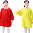 Lauthen.S Kids Art Smocks,Artist Painting Aprons Long Sleeve with Pocket Eating Gardening Smocks for Toddler 2-12 Years (Red + Yellow)