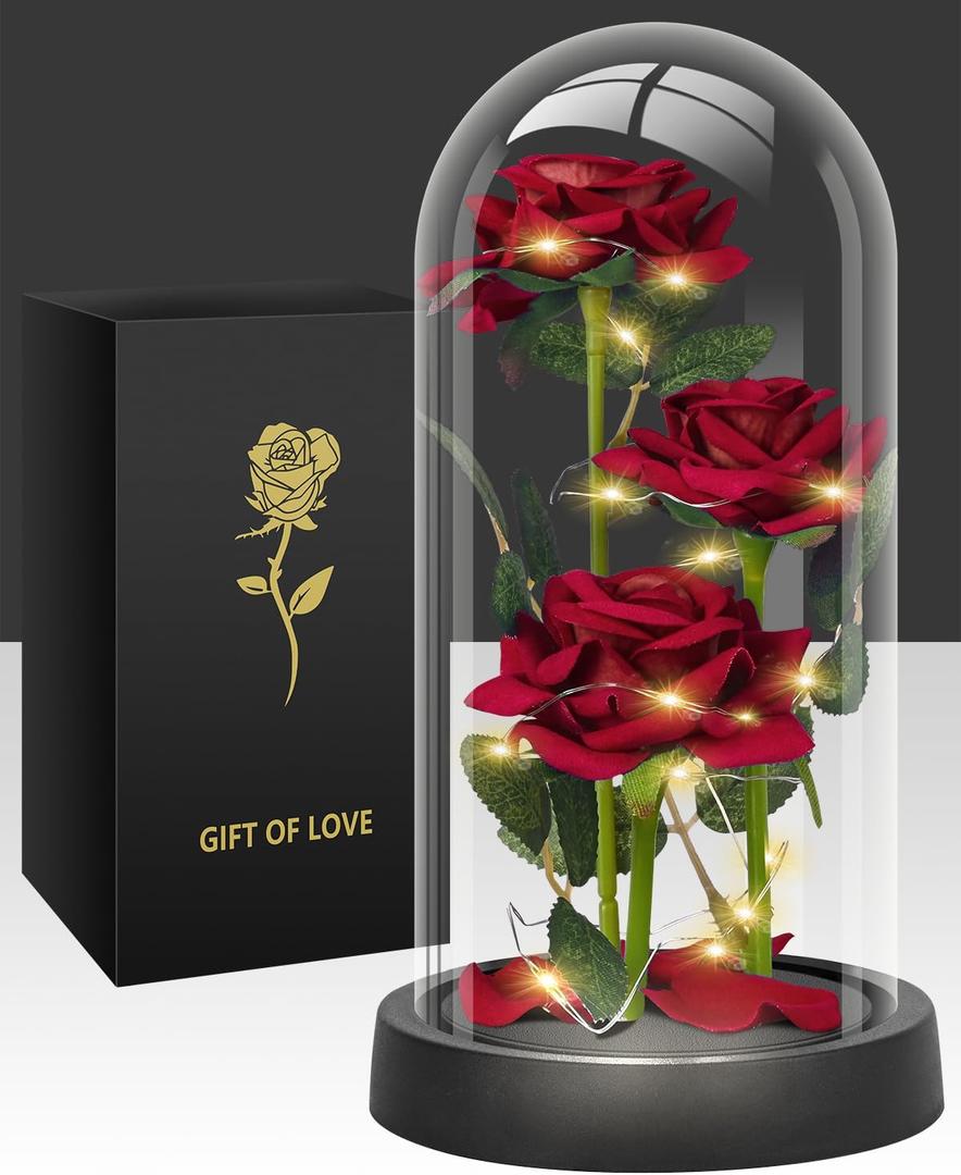 AKIYHT Glass Rose Mothers Day Flower Gifts for Mom from Daughter Son, Birthday Gifts for Women Mom Wife Girlfriend, Handmade Glass Roses Flowers Womens Gifts for, Anniversary, Womens Day, Mothers Day (Red)