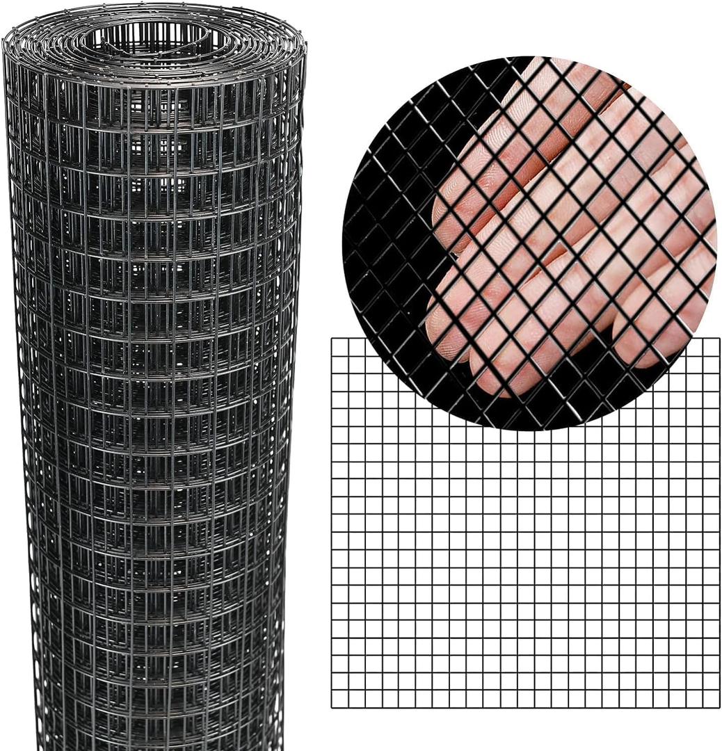 Black Hardware Cloth 16'' x 20' PVC Steel Vinyl Coated 1/4 inch Galvanized Wire Mesh Roll (23 GA) Chicken Wire Fence Roll, for coop Fences,Screen mesh, Rabbit/Snake Fences, Poultry enclosures, etc.