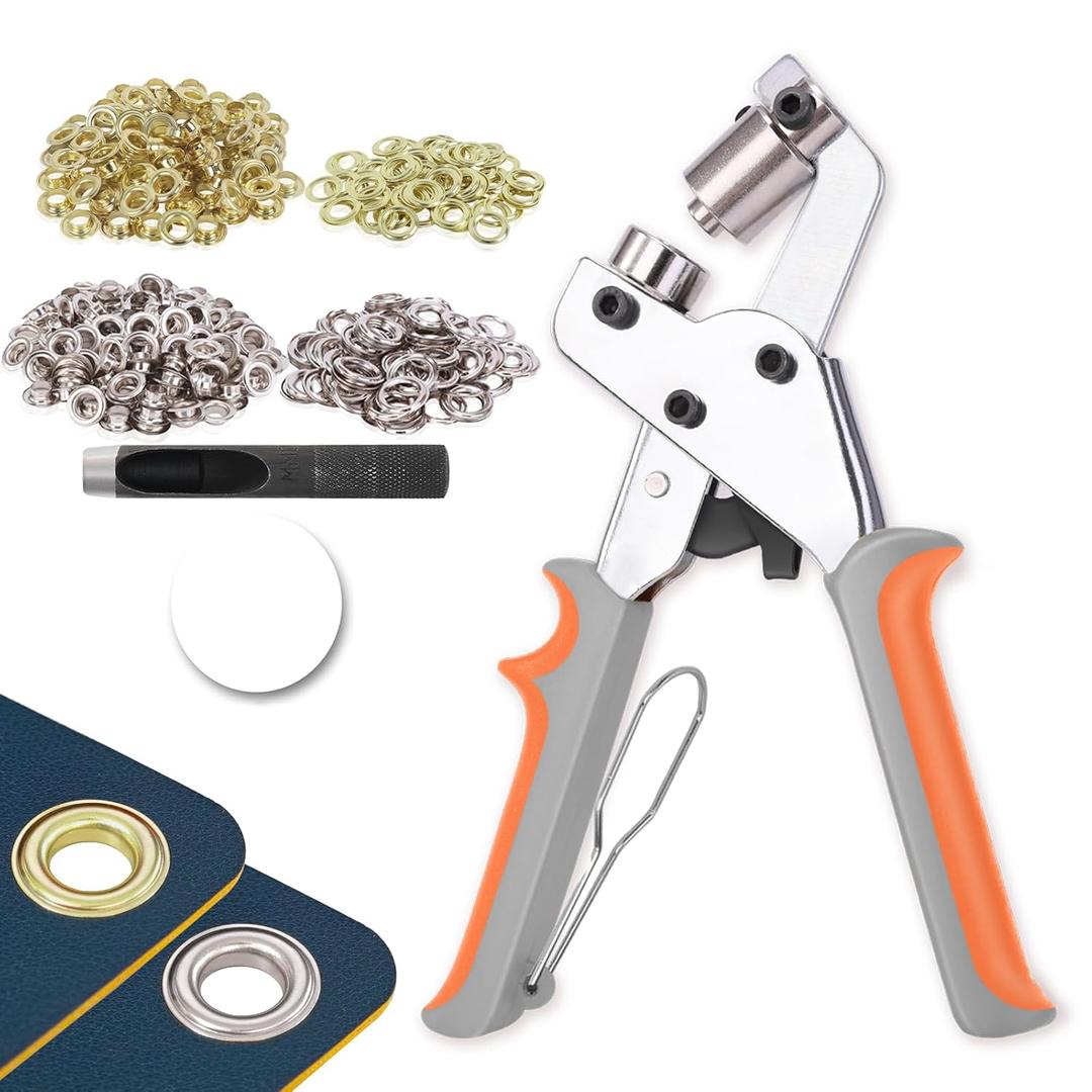 Grommet Tool Kit with 200 Sets 3/8 Inch 10mm Grommets, Heavy Duty Grommet Kit, Grommets Puncher with Hole Punch and Eyelets, Eyelet Pliers Kit for Tarp, Fabric, Banner, Canvas, Leather