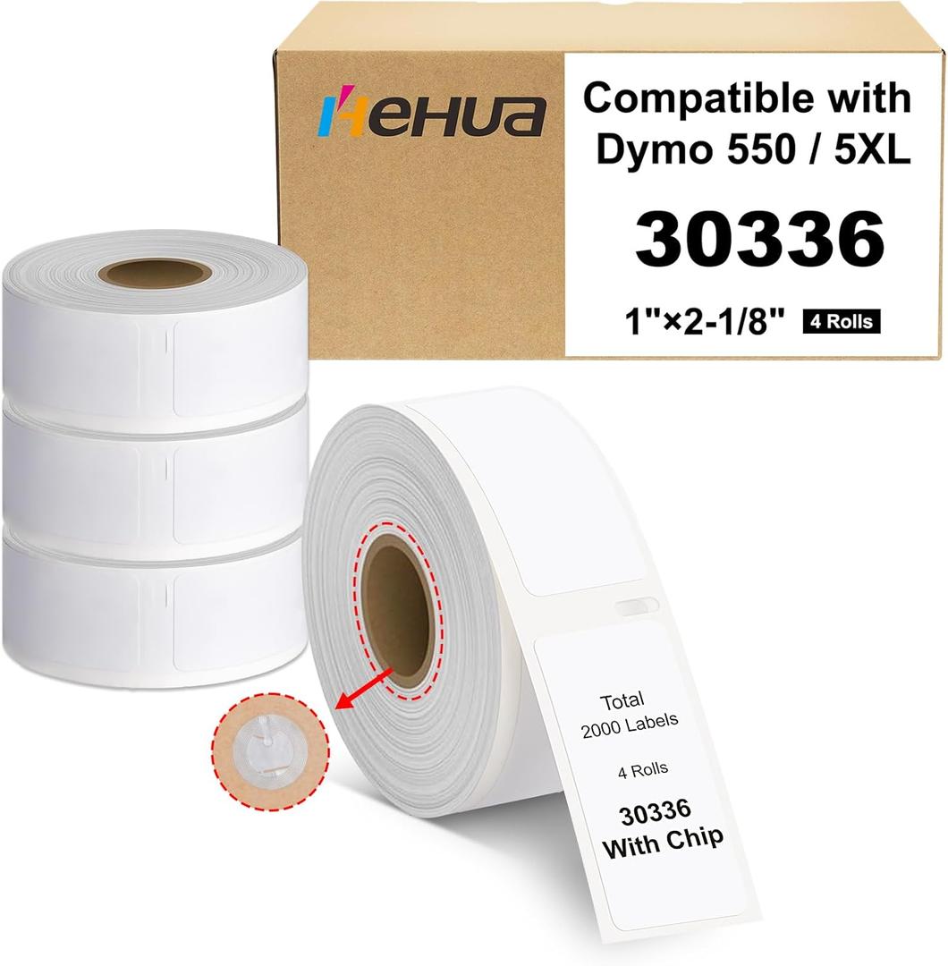 Hehua 1" X 2-1/8" Label Compatible with DYMO Labelwriter 5XL 550 4XL 450 30336 with RFID Chip, FNSKU Barcodes Return Address Labels, 25mm X 54mm, Total 2000 Labels, 4 Rolls