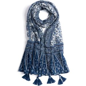 Scarf for Women Lightweight Soft Floral Leopard Printed Scarves Fall Winter Fashion Shawl Wrap with Fringe (Blue)