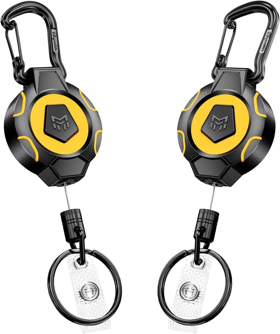 MNGARISTA 2-Pack Upgraded Retractable Keychain, 10 OZ Retraction, 31.5" Stainless Steel Cord, Heavy Duty Carabiner Badge Holder, ID Badge Reel with Badge Strap and Key Ring