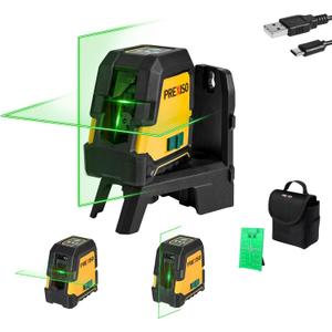 PREXISO Laser Level Self Leveling - 100Ft Rechargeable Cross Line Laser, Green Line leveler Tool for Construction, Floor Tile, Home Renovation with Magnetic Pivoting Base, Target Plate & Carry Bag