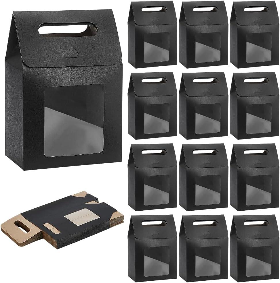PH PandaHall Goodies Boxes 24pcs Gift Boxes with Window Candy Treat Box Paper Box Black Gable Conatiner for Party Favors Snacks Donuts Cookie Candy Birthday Wedding Shower, 5.3×3.2×7.6 Inches