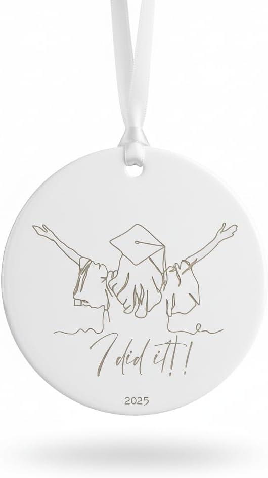 I did it - Graduation Christmas Ornament for Her,Graduation Ceramic Engraved Keepsake Bauble,College Friend Gifts,Class of 2025,Leaving School Gift (C20)