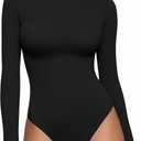 Womens Long Sleeve Body Suits Mock Turtleneck Thong Bodysuits Shirts Trendy Fall Going Out Tops Y2K 2025 (Medium)
