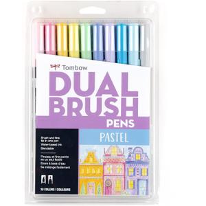 Tombow 56187 Dual Brush Pen Art Markers, Pastel, 10-Pack. Blendable, Brush and Fine Tip Markers
