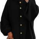 PRETTYGARDEN Women's Winter Button Down Cardigan Sweaters Mock Neck Lantern Long Sleeve Chunky Knit Jacket Trendy Outerwear (Black)