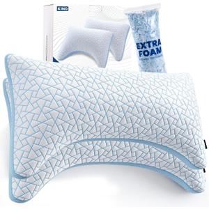 A-Pce Cooling Shredded Memory Foam Neck Support Pillow, King Size Set of 2 | Adjustable Firmness, Luxury Feel Pillows, Suitable for Side Back Stomach Sleepers, Ideal for Hot Sleepers, 48*91cm