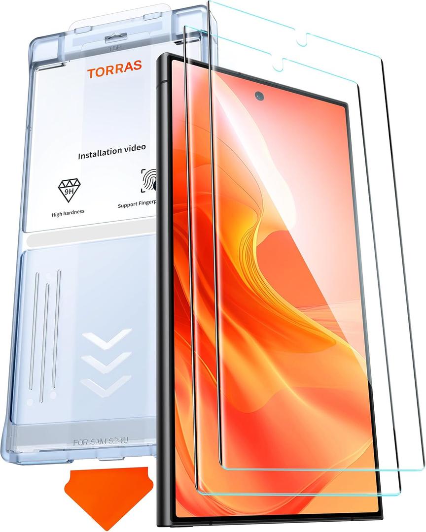 TORRAS Top-Notch Diamond Shield for Galaxy S24 Ultra Screen Protector [9H+ Durable Military-Grade Protection] 0.04s Fingerprint Unlock Bubble Free Aerospace Grade Tempered Glass, 2 Packs 6.8 Inch