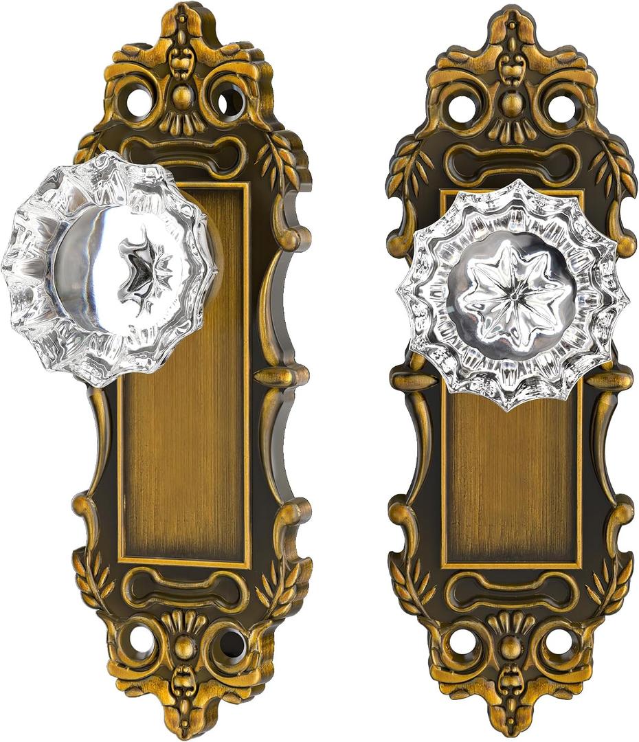 Gold Dummy Door Knobs Interior Brass 2 Pack Doorknob Crystal Glass Closet Door Handle Vintage Door Pulls for Pantry Door Hallway
