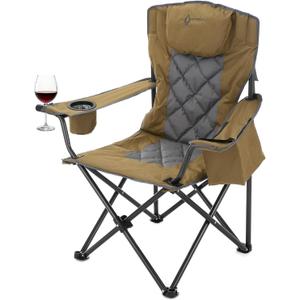 ARROWHEAD OUTDOOR Portable Deluxe Folding Camp Quad Chair w/Headrest, Glass & Cup Holders, Armest 6-can Cooler, Heavy Duty Carry Bag, 550 lbs Weight Capacity