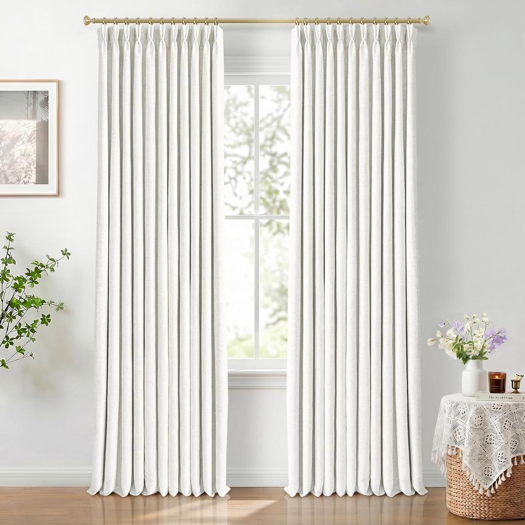CAPALOCA Pinch Pleated Blackout Curtains 84 Inches Long, Linen Blend, 100% Blackout Drapes with 20 Hooks, Ideal for Bedroom and Living Room, 40" W x 84" L (Pack of 2), Neutral White