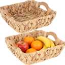 Wicker Basket - 2-Pack Square Water Hyacinth Storage Baskets with Built-In Handles, Natural Woven Water Hyacinth Storage Bins for Bedroom, Living Room & Entryway