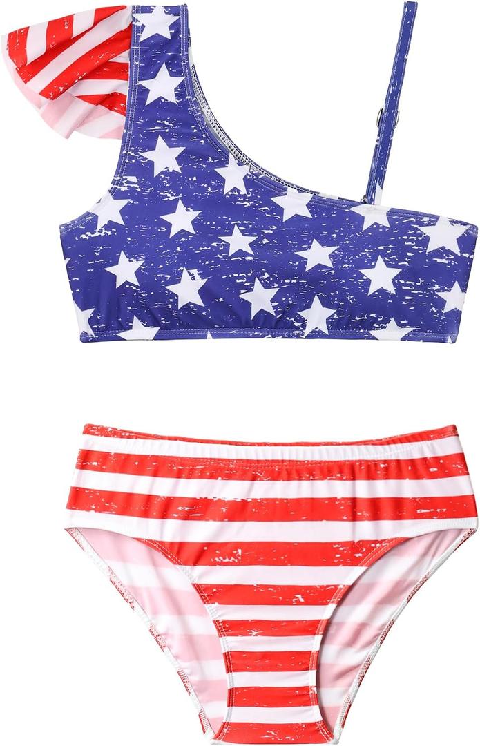 Bathing Suits for Girls  Blue White Stars Ruffle Bikini Swimsuit Set with Bottom (Blue) Size 140 