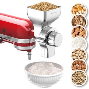 All Metal Grain Mill Attachment For Kitchenaid Stand Mixer, 12 Levels Flour Mill Grinder for Home, Fit for Grinding Wheat, Corn, Oats, Buckwheat,Millet and Other Cereals