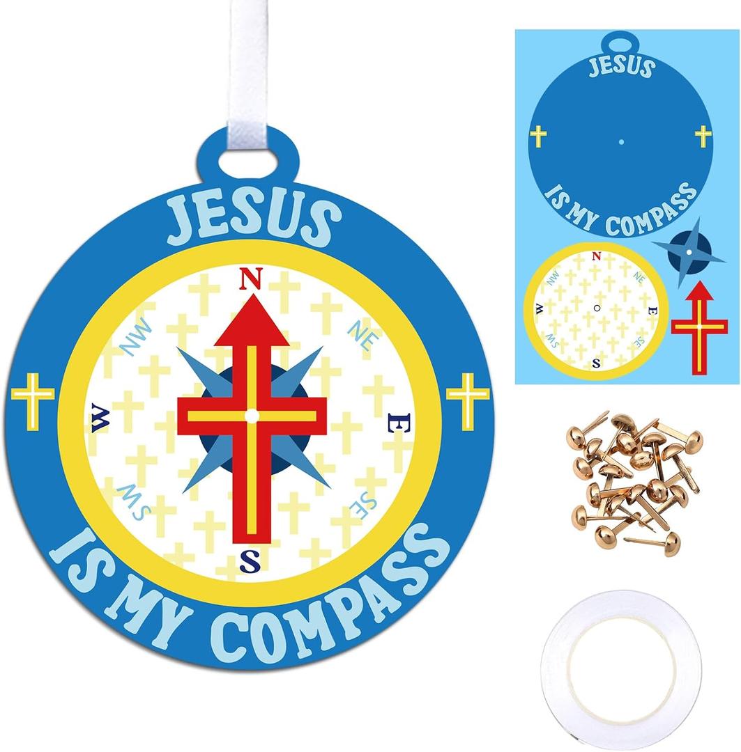 Soulchen 24 Pcs Jesus is My Compass Craft Kits Religious Bible Faith Cross Craft Kit Compass Hanging Ornaments DIY Gift for Vbs Fun Activities Party Decoration