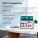 67XL Printer Ink Replacement for HP Ink 67 Remanufactured for HP 67 Ink cartridges Black/Color Combo Pack for DeskJet 2700 2700e 2755e 2755 4155e Envy 6055e 6055 6000 6400 6455e 6475 6452 6458