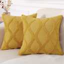 decorUhome Summer Euro Sham Throw Pillow Covers 22x22 Inch Set of 2, Soft Plush Faux Fur Wool Mustard Yellow Accent Couch Pillow Covers for Modern Farmhouse Bed Sofa Living Room