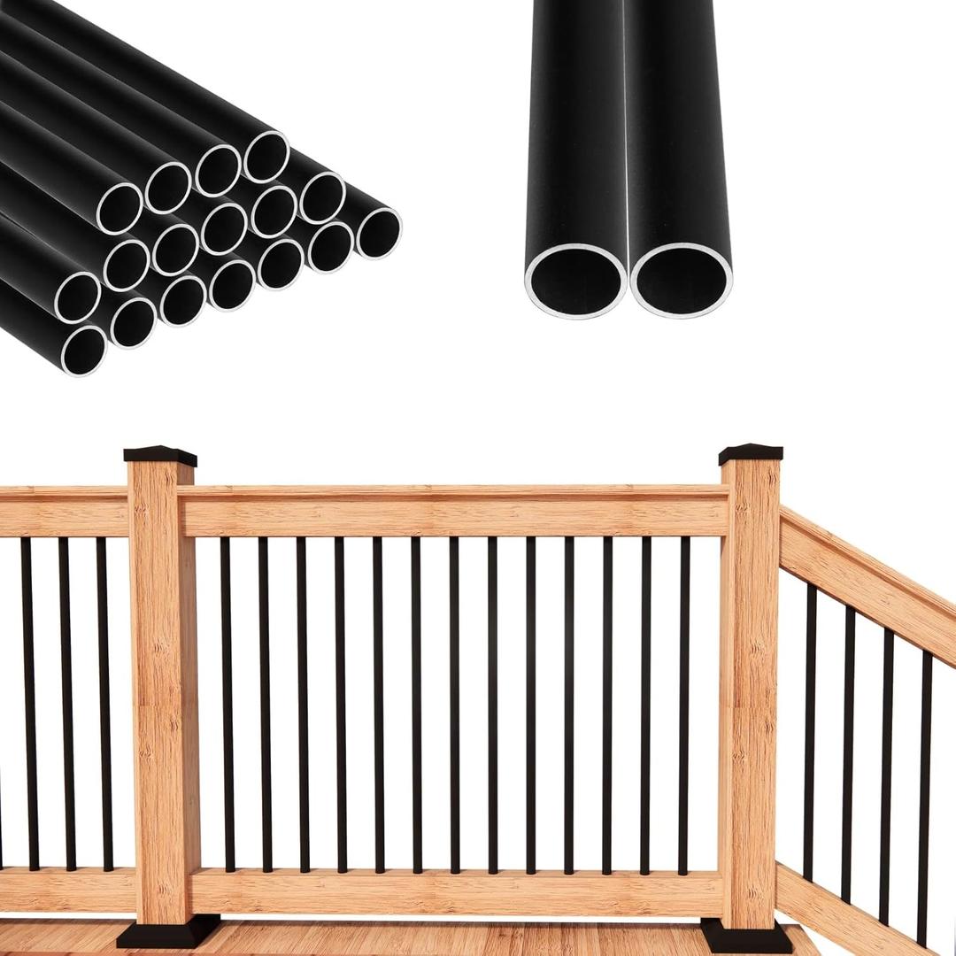 26" x 3/4 Aluminum Deck Balusters- Indoor Outdoor Metal Deck Railing Sprindles - Hollow Round Stair Spindles for Deck Porch - Matte Black Coated 50 Pack