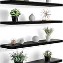 GXYAWPJ 24 Inch Floating Shelves for Wall Rustic Black Wood Wall Shelves for Bedroom Set of 4 Rustic Black