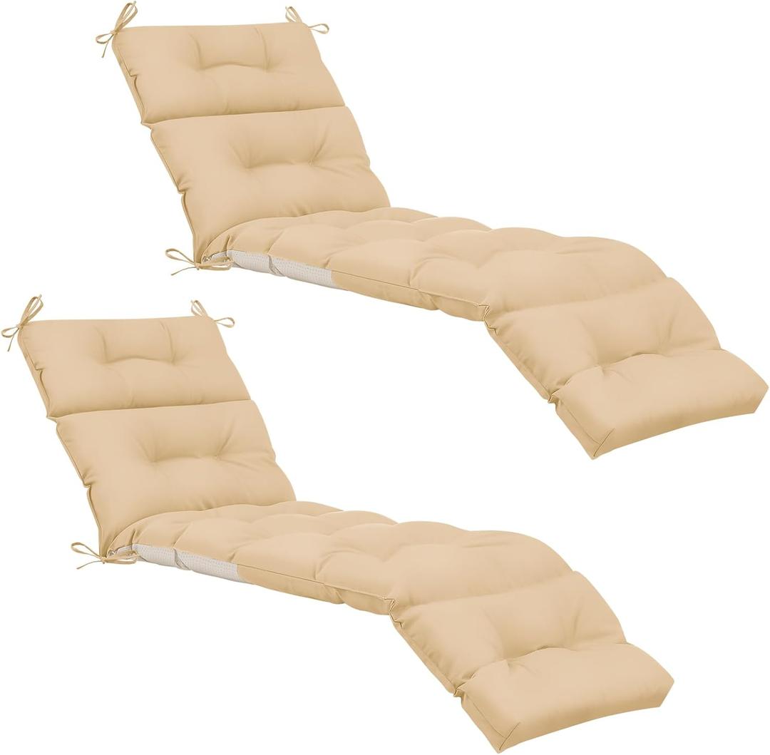 Kigley 2 Pcs Chaise Lounge Cushions 75 x 22 x 5 Inches Soft Lounge Chair Cushion Spring/Summer Seasonal Replacement for Outdoor Indoor Home Office (Beige)