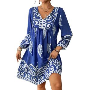 Eddoyee Women Swimwear Cover Up Bohemian Floral Bathing Suit Beachwear Mumu Dress Lounge Dress Blue