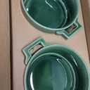 Vicrays Ceramic Soup Bowls with Handles, 24 Oz Porcelain Soup Crocks for French Onion Soup, Cereal, Beef Stew, Chill, Pasta, Pot Pies, Microwave and Oven Safe, Set of 4 (Green)