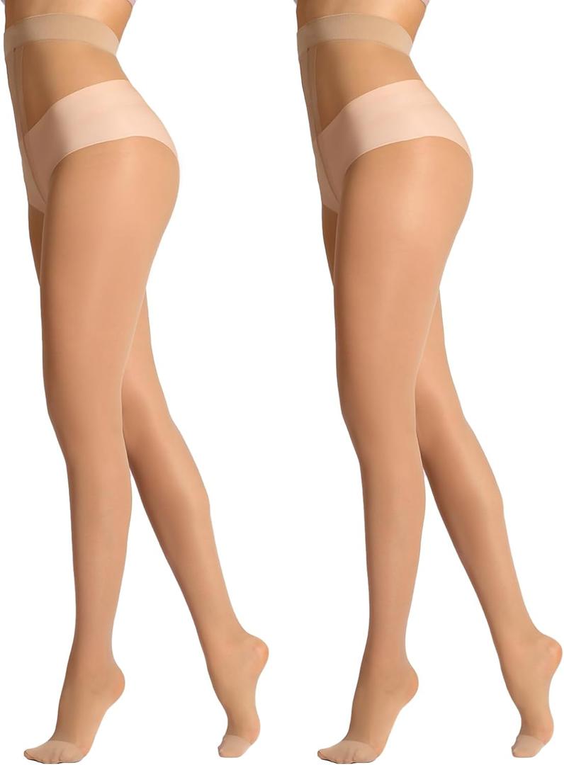 DancMolly Sheer to Waist Control Top Pantyhose, 2 Pairs Women's Tights T-Crotch, Everyday Office Wear, Medias de Mujer (XL)