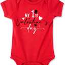 My 1st Valentine Day Newborn Baby Boys Bodysuits Girls Unisex Cute Funny Infant Romper 0-6 months (Hat)
