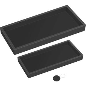 Silicone Countertop Tray  Small + Large Bathroom Vanity Organizer for Soap Dispenser, Lotion Bottles, Perfume, Candles, Keys  Shatterproof Sink Tray (Set - Small (7.8") + Large (11.8"), Black)