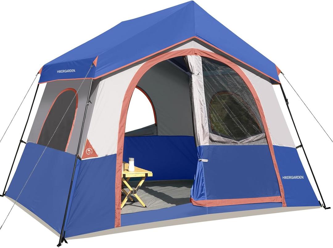 HIKERGARDEN 6-8 Person Camping Tent - Portable Family Cabin Tent for Camp, Windproof Fabric Camp Tent Outdoor for Hiking, Backpacking, Traveling (Navy Blue)