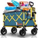 Collapsible Wagon Cart with Wheels Foldable, Folding Wagons Carts with All Terrain Wheels, Large Grocery Cart On Wheels, Heavy Duty Utility Wagon for Shopping Beach Sports Fishing Camping, 110L, Green