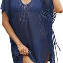 Women's Loose Swimsuit Crochet Sexy V Neck Swim Coverups Bathing Suit Bikini Cover up Vacation Summer Beach Dresses