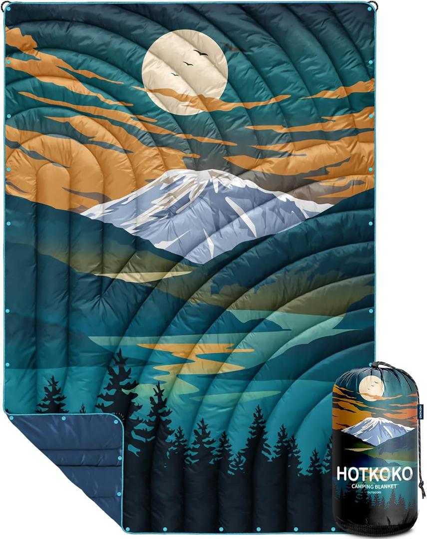 Camping Blanket,Lightweight Puffy Printed Camping Blanket Packable Outdoor Blanket for Camping,Traveling, Stadium, Hiking, Picnics (52x75", Snowy Mountain)