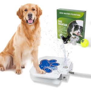 BACOENG Dog Water Fountain Step On, Outdoor Pet Sprinkler for Dogs, Paw Activated Drinking Water Toy, Upgrade Copper Valve Set, Blue